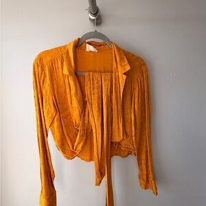 Pins & Needles Mustard Tie-Neck Blouse